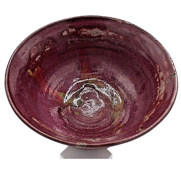 Vintage Hand Painted Studio Art Pottery Clay Ceramic Bowl in Purples & Magenta - Picture 2 of 5